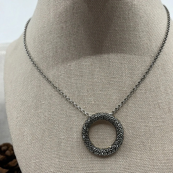 Vintage Sterling Silver Marcasite 16-18” Adjustable Necklace and Pendant - Picture 3 of 11
